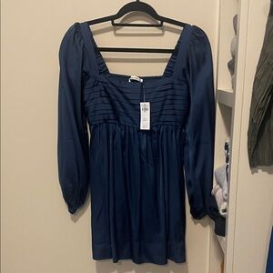 A&F Satin Navy Blue Long Sleeve Cocktail Dress